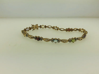 Sterling Silver 925 Vermeil Oval Multi-Gem Station Tennis Bracelet