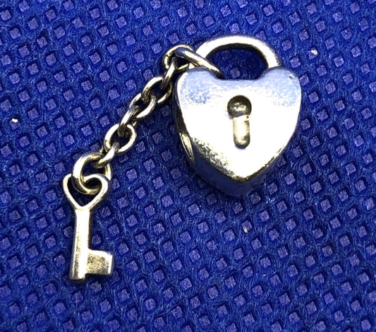 Retired PANDORA ALE 925 Sterling Silver Key To My Heart Heart & Key Charm 790971