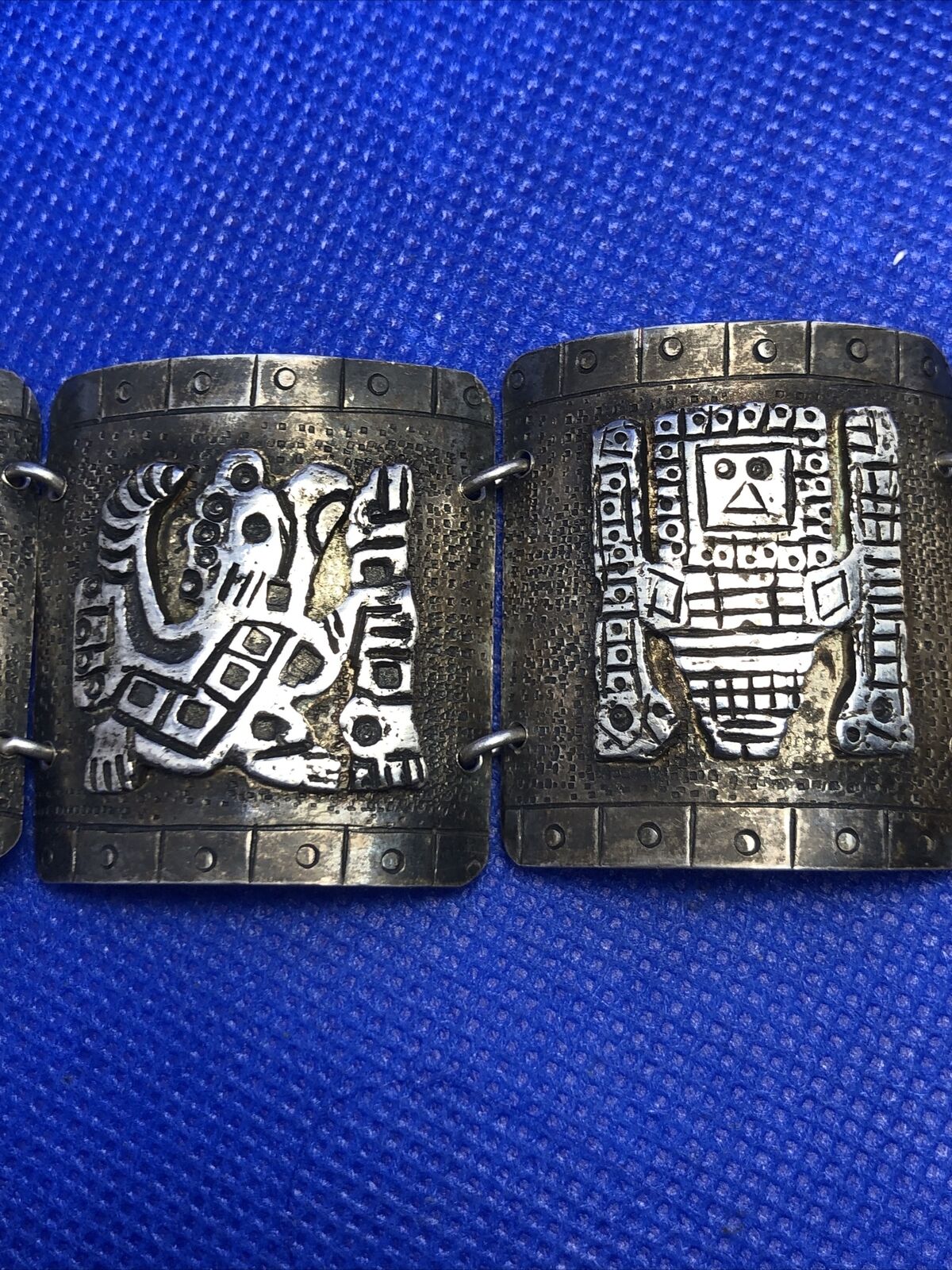 Vintage Native Peru 925 Sterling Silver Gods Statement Panel Bracelet