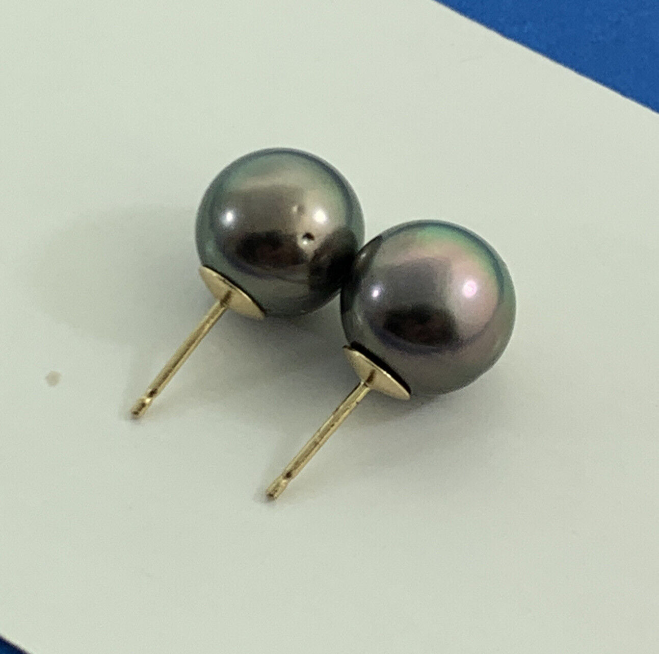 14K Yellow Gold Tahitian Pearl Solitaire Statement Stud Earrings 9.75mm
