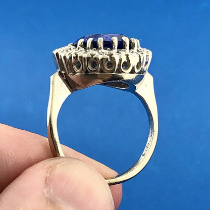 Vintage Estate 14k White Gold Blue Spinel Diamond Accent Ring Size 5.25