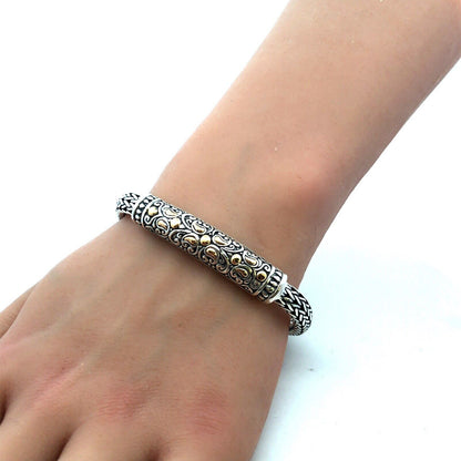 Effy Artisan BH 925 Sterling Silver 18K Gold Dot Scroll Balinese Chain Bracelet