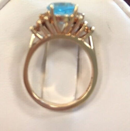 Vintage 10K Yellow Gold Blue Topaz Waterfall Diamond Engagement Anniversary Ring