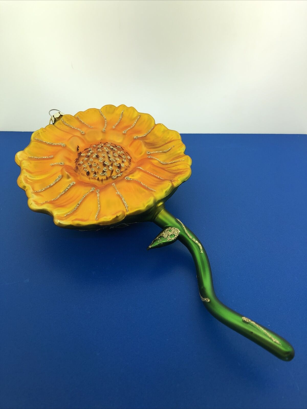 Artisan Hand Blown Hand Painted Glass Sunflower Statement Christmas Ornament