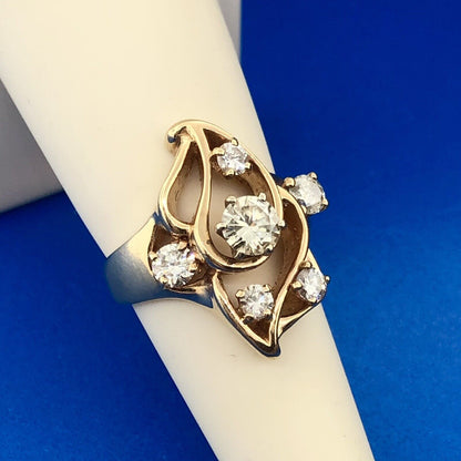 Gorgeous 14k Yellow Gold Round Cut 6 Diamond Free-form Openwork Ring Size 5.5