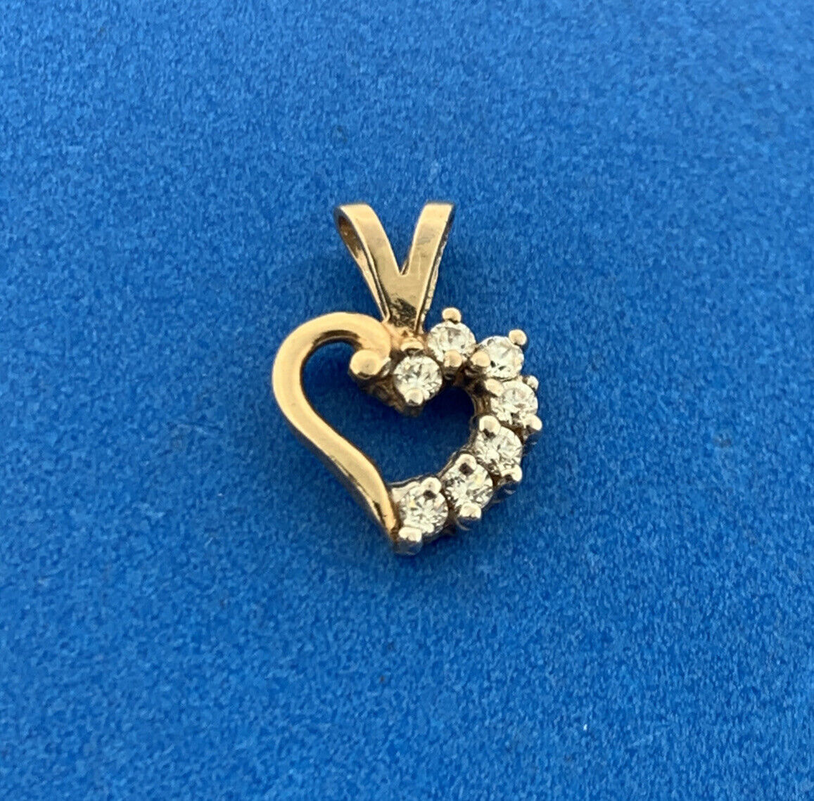 Designer 10K Yellow Gold Round Cubic Zirconia CZ Heart Petite Charm Pendant