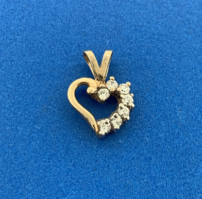 Designer 10K Yellow Gold Round Cubic Zirconia CZ Heart Petite Charm Pendant