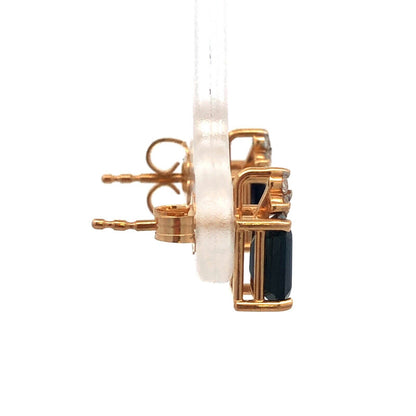 Designer 14K Yellow Gold Emerald Cut Sapphire Diamond Accented Stud Earrings