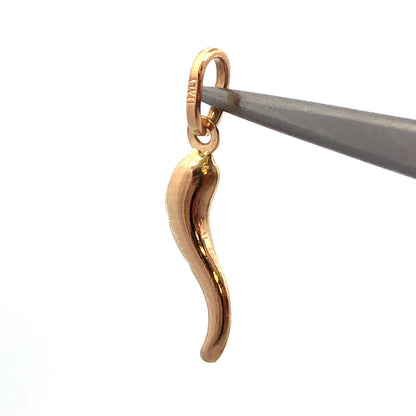 Estate 14K Yellow Gold Italian Horn Prosperity Good Luck Charm Pendant