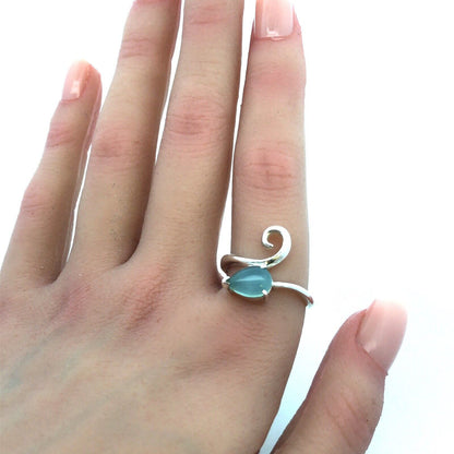 Sohpia Fiori 925 Sterling Silver Pear Aventurine Cabochon Modernist Bypass Ring