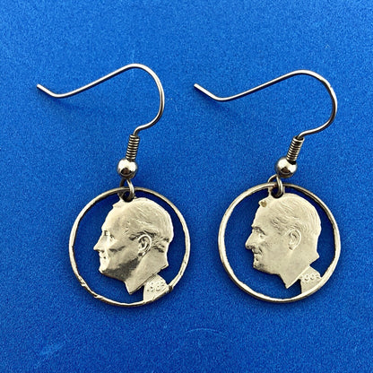 Estate Silver Tone Copper Nickel Roosevelt Dime Cutout Dangle Drop Earrings