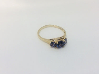14K Yellow Gold Tanzanite Trio Bridal Anniversary Cocktail Ring