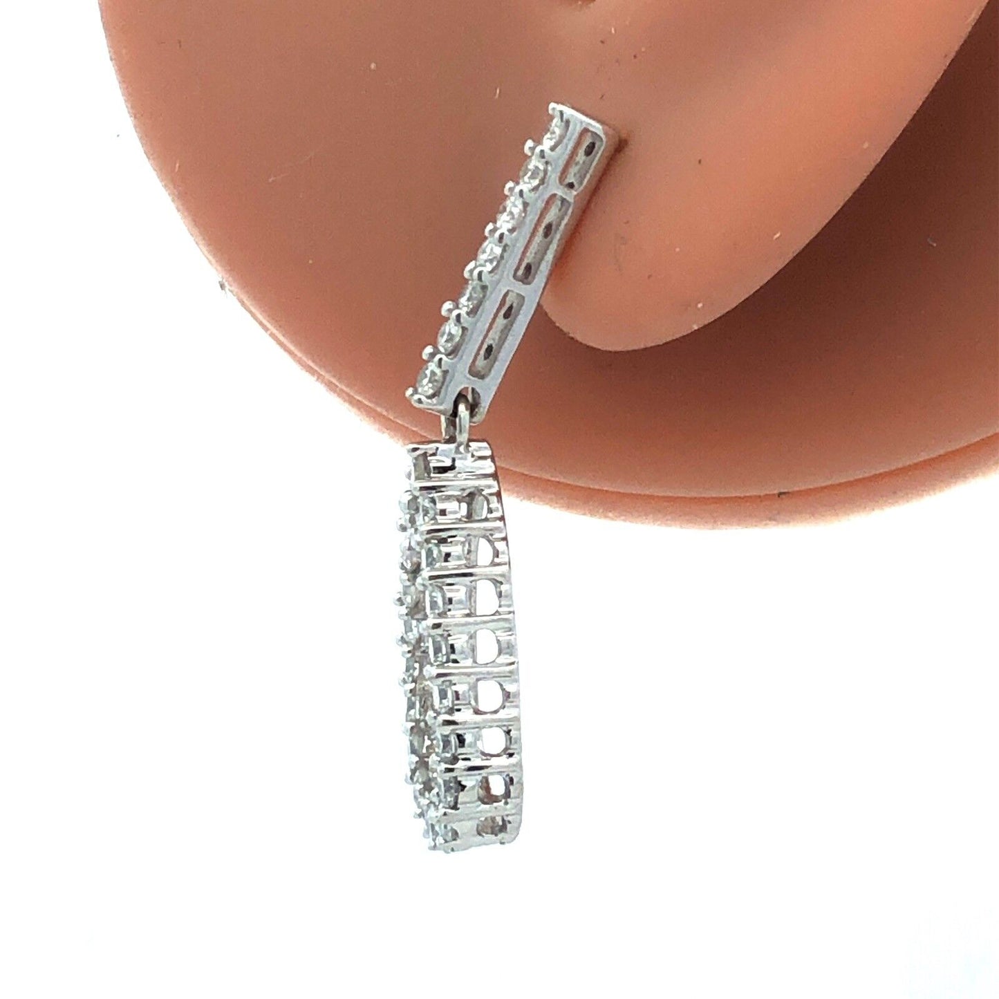 Designer 14K White Gold Diamond Sparkling Dangle Drop Stud Earrings