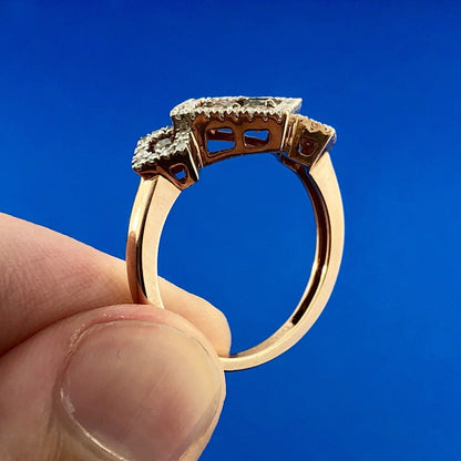 10k Rose Gold Champagne Diamond Ring with White Diamond Halo 9SQ