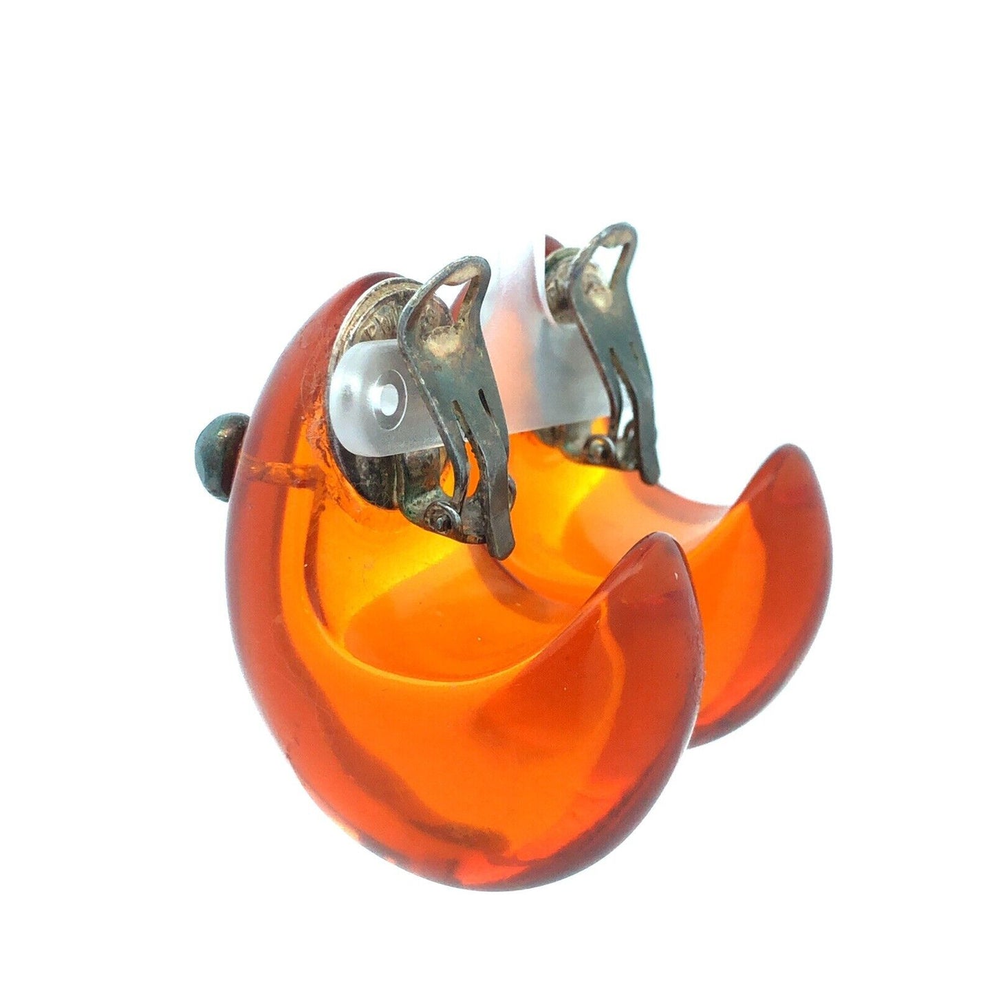 Designer Philippe Ferrandis Silver Tone Amber Runway Statement Clip Earrings