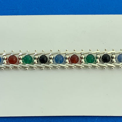 Designer Milor 925 Sterling Silver Riccio Rolling Mixed Gemstone Bead Bracelet