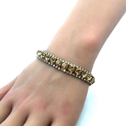 Vintage Gold Tone Champagne White Rhinestone Statement Tennis Bracelet