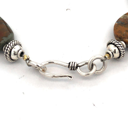 925 Sterling Silver Estate Oval Multicolor Green Bloodstone Beaded Hook Bracelet