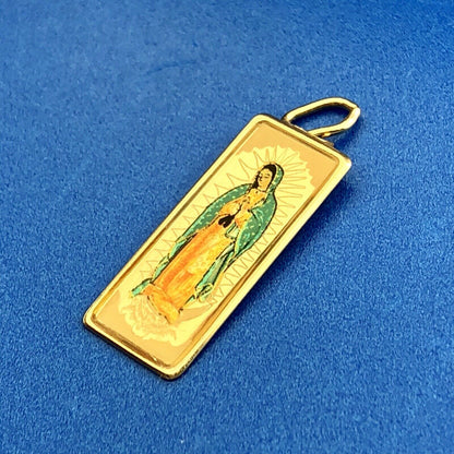 Estate Designer JTS 10K Yellow Gold Painted Mary Madonna Religious Charm Pendant