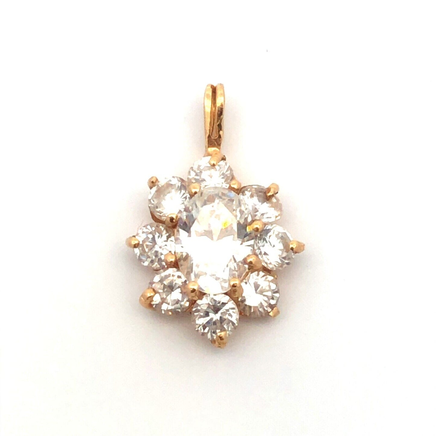 Estate 14K Yellow Gold Oval Cubic Zirconia Cluster Round CZ Halo Pendant