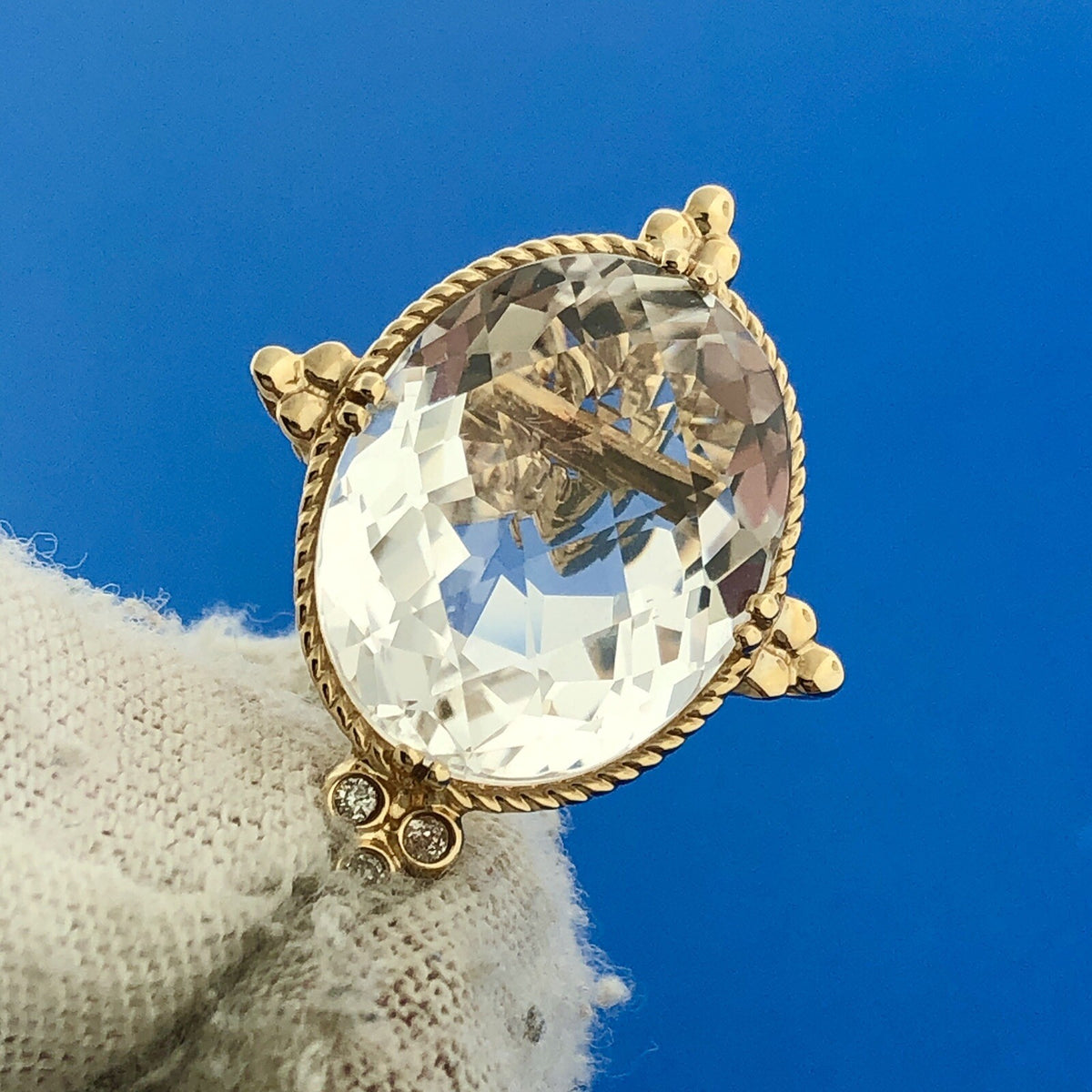 Designer SF 14k Yellow Gold White Amethyst Diamond Accent Prism Enhancer Pendant