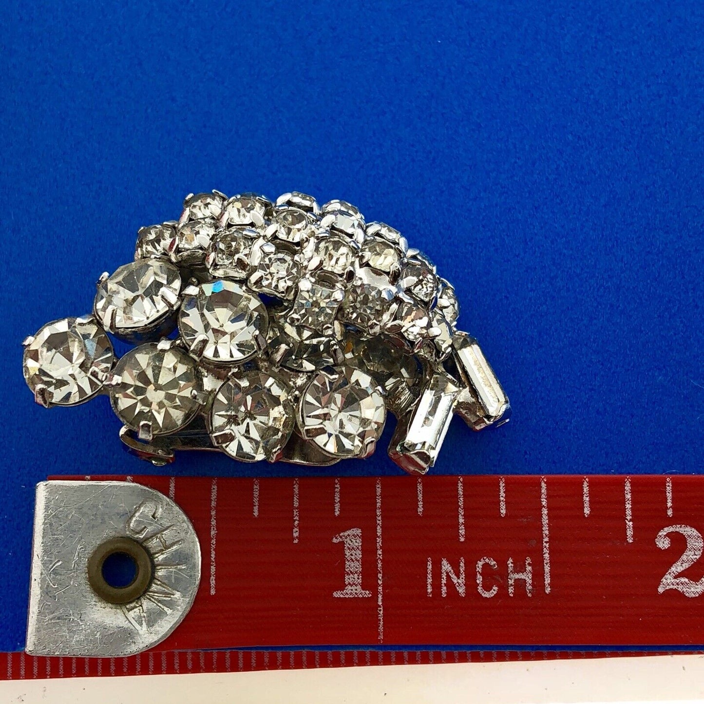 Retro Haute Couture Silver Tone Rhinestone Grape Cluster Statement Clip Earrings