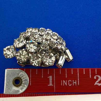 Retro Haute Couture Silver Tone Rhinestone Grape Cluster Statement Clip Earrings