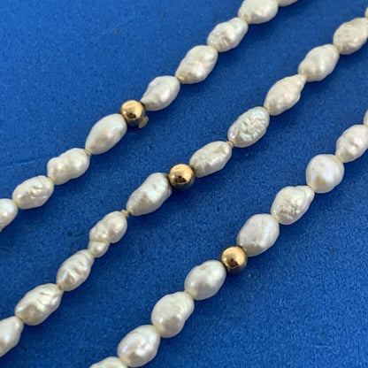Estate 14K Yellow Gold Baroque Pearl Gold Bead Necklace