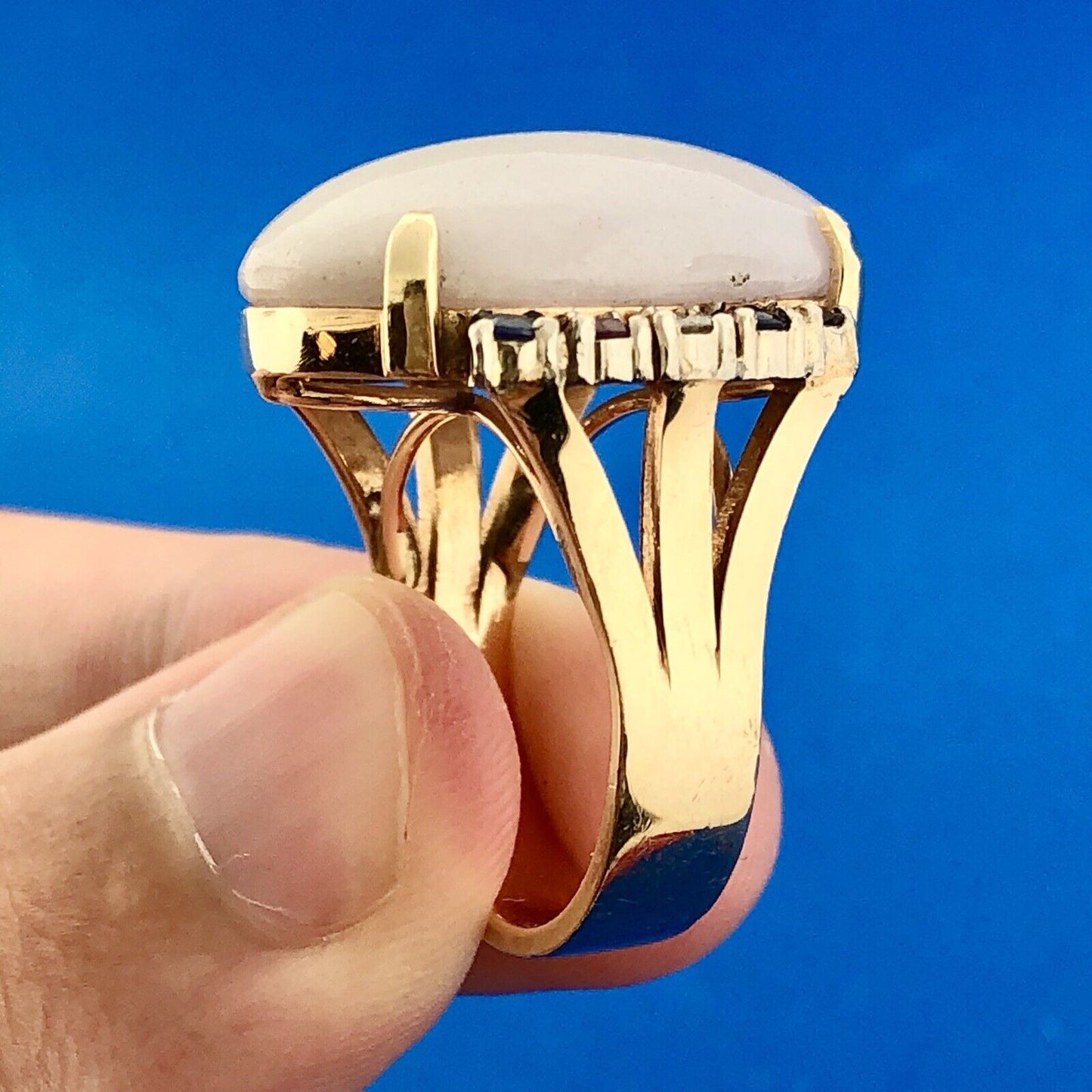 14K Yellow Gold Lavender Jade Diamond Ruby Sapphire Accented Statement Ring