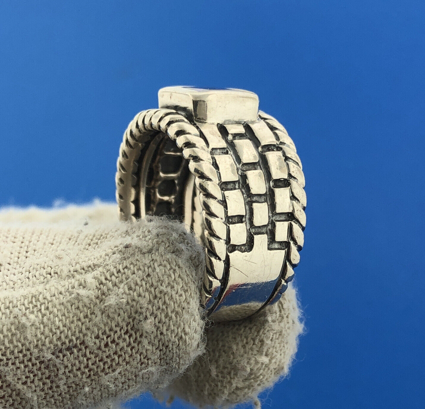 Stunning Sterling Silver 925 Faceted Amethyst Brick Cigar Band Ring Size 8