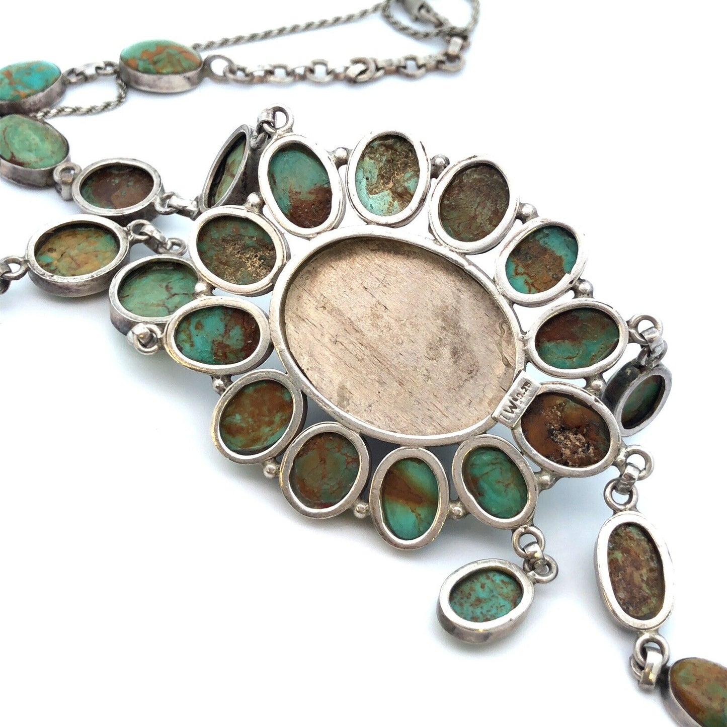 Vintage Native American 925 Sterling Silver Green Turquoise Statement Necklace