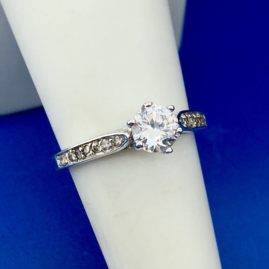 Spectacular 925 Sterling Silver Cubic Zirconium Diamond Accent Engagement Ring