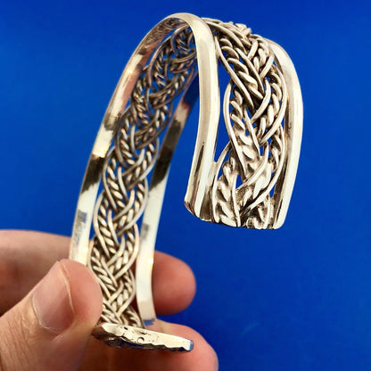 Vintage Taxco Mexico 925 Sterling Silver Open Basket Weave Wide Cuff Bracelet
