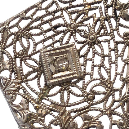 Vintage 14K White Gold Round Diamond Filigree Triangle Statement Pendant