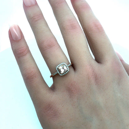 Zales Designer 10K Rose Gold Cushion Cut Morganite Diamond Halo Engagement Ring