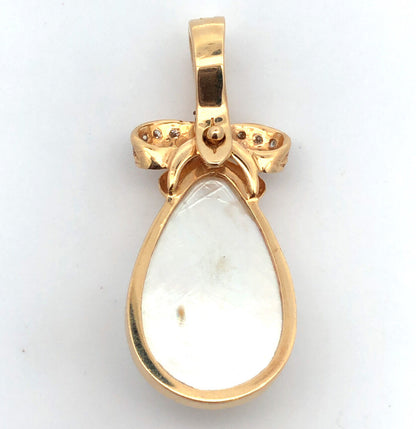 Designer 14K Yellow Gold Teardrop Pearl Diamond Accent Bow Enhancer Pendant
