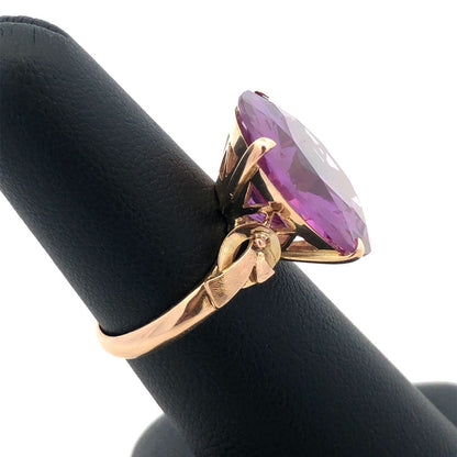 Vintage Designer 14K Yellow Gold Round Purple Sapphire Statement Solitaire Ring