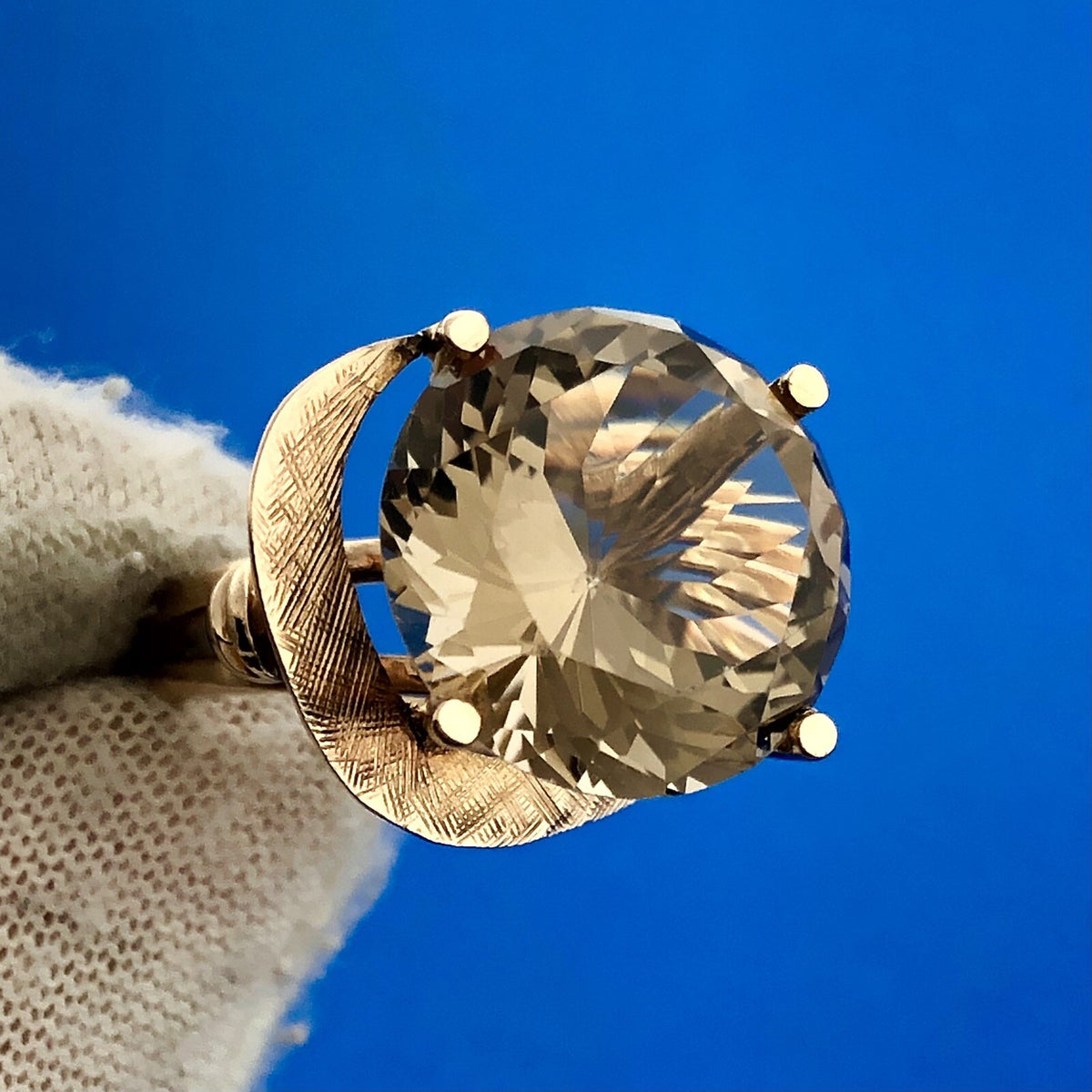 Gorgeous 14k Yellow Gold Large Smoky Quartz Free Form Statement Ring Size 7.25