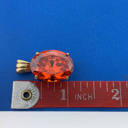 Designer UTC Vermeil Sterling Silver 925 Large Oval Sparkling Orange CZ Pendant