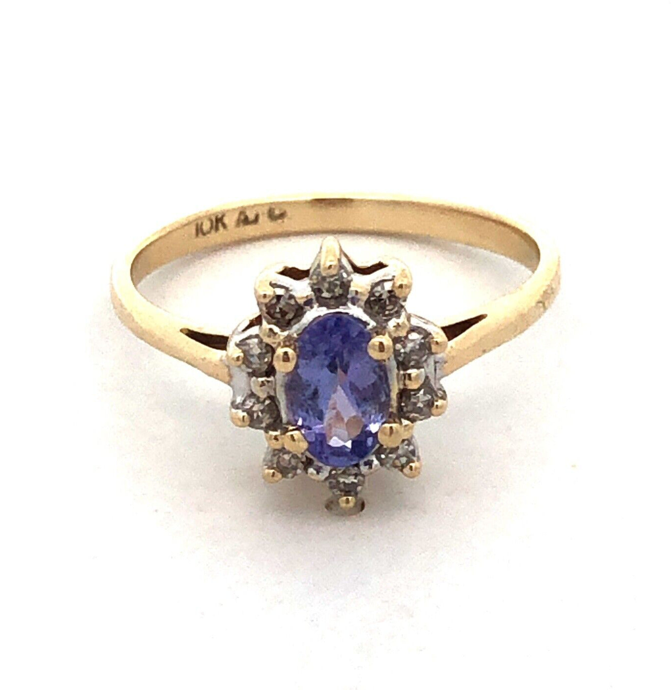 Designer AV 10K Yellow Gold Oval Tanzanite Diamond Halo Cocktail Ring