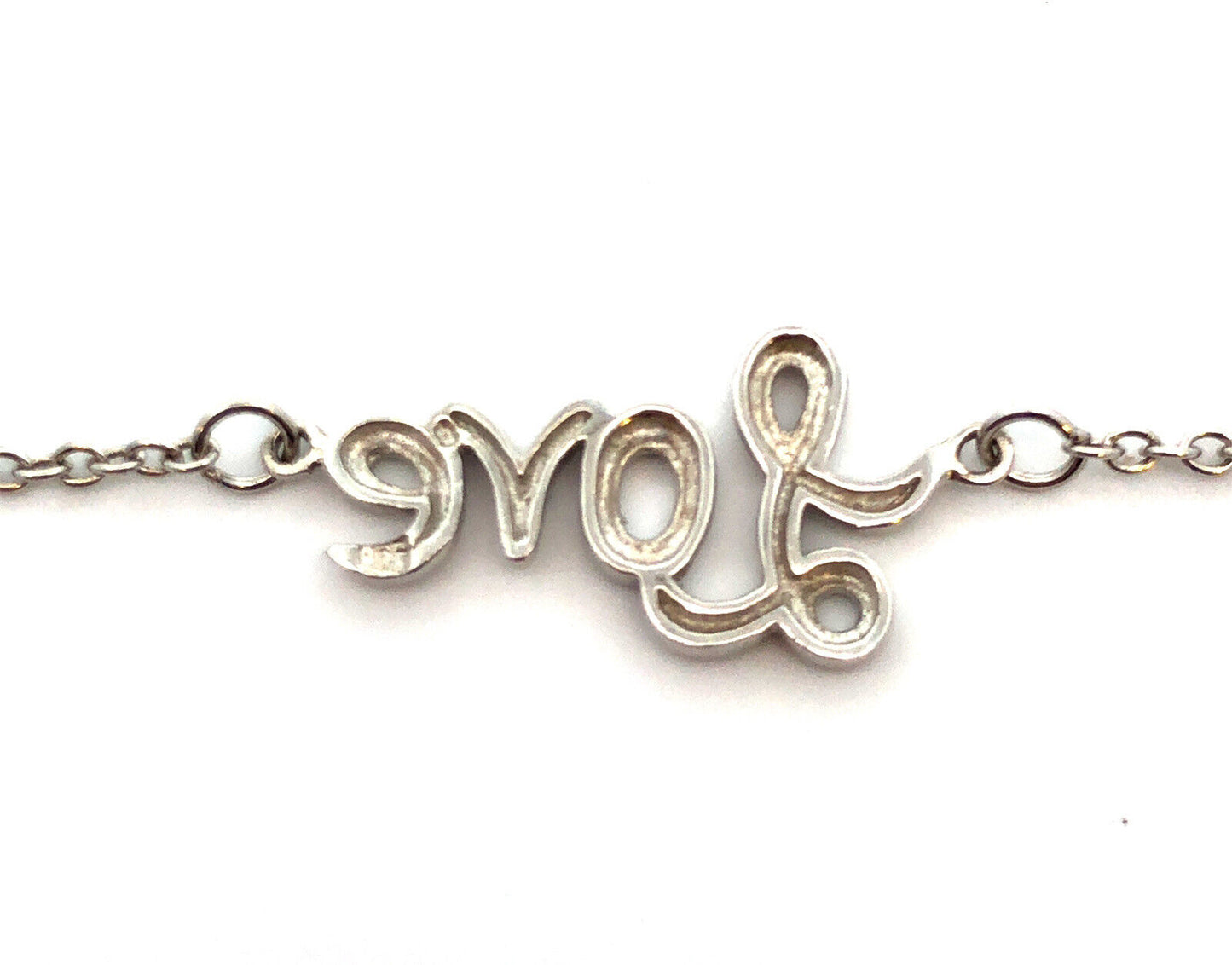 Designer 925 Sterling Silver Cursive Love Chain Valentines Bracelet