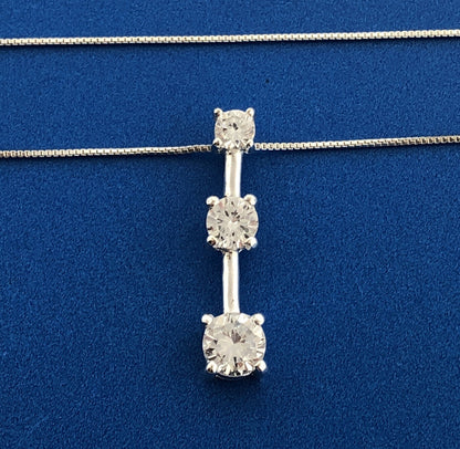 Stunning Sterling Silver Cubic Zirconia CZ Three Stone Journey Pendant Necklace