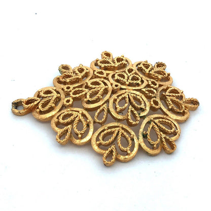 Vintage Trifari Gold Tone Open Scroll Work Snowflake Pendant & Clip Earrings Set