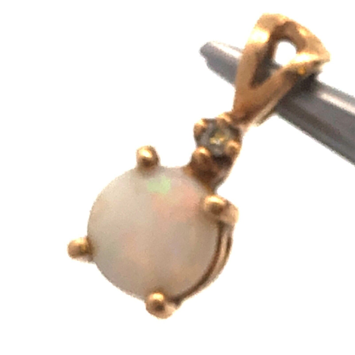 Vintage 14K Yellow Gold Opal Cabochon Diamond Accent October Anniversary Pendant