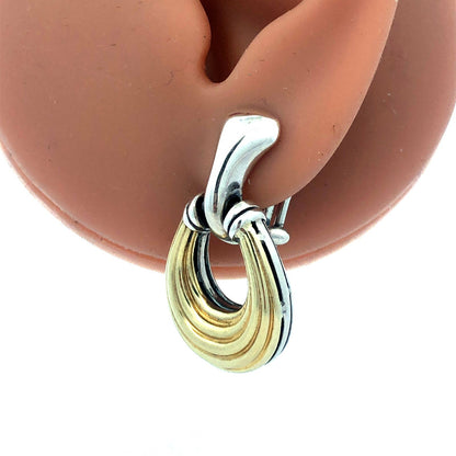 Designer Lagos Caviar 925 Sterling Silver 18K Gold Loop Dangle Stud Earrings