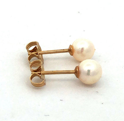 14K Yellow Gold Round Pearl Solitaire Ball Everyday Stud Earrings