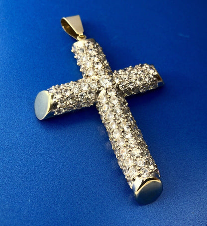 Statement 10K Yellow Gold Cubic Zirconia Encrusted Cross Religious Pendant