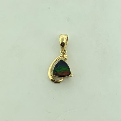 Designer 14K Yellow Gold Opal Trillion Doublet Modernist Pendant