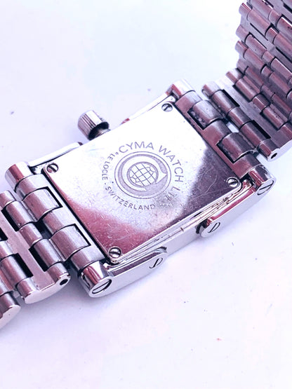 Vintage Cyma Le Locle Stainless Steel Mother Of Pearl Dial Diamond Accent Watch