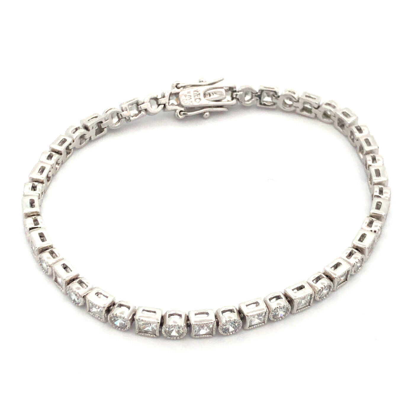 Designer 925 Sterling Silver Round Square Cubic Zirconia Tennis Bracelet